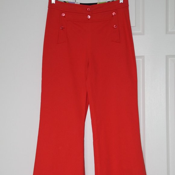 Emilio Pucci Cotton Sailor Pants High Waist Wide Leg Flare Bottoms Coral Red 10